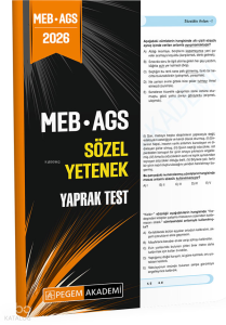 Pegem Akdemi 2026 MEB AGS Sözel Yetenek Yaprak Test