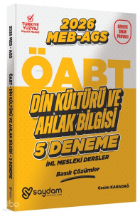 Saydam Yayınları  2026 ÖABT MEB-AGS Din Kültürü ve Ahlak Bilgisi Öğretmenliği 5 Deneme Çözümlü