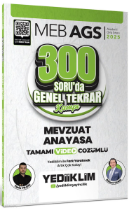 Yediiklim Yayınları 2025 MEB AGS Mevzuat Anayasa 300 Soruda Tamamı Video Çözümlü Genel Tekrar Kamp
