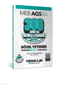 Yediiklim Yayınları 2025 MEB AGS Sözel Yetenek 300 Soruda Tamamı Video Çözümlü Genel Tekrar Kampı