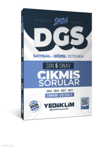 Yediiklim Yayınları 2026 DGS Prestij Serisi Sayısal Sözel Yetenek Tamamı Çözümlü Son 5 Sınav Çıkmış Sorular