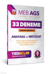 Yediiklim Yayınları 2026 MEB AGS Anayasa ve Mevzuat Tamamı Çözümlü 33 Deneme