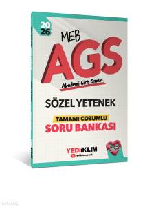 Yediiklim Yayınları 2026 MEB AGS Sözel Yetenek Tamamı Çözümlü Soru Bankası