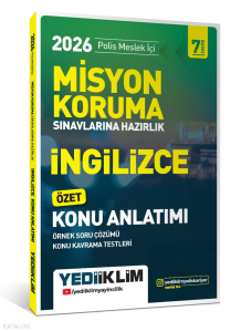 Yediiklim Yayınları 2026 Polis Meslek İçi Misyon Koruma Sınavlarına Hazırlık İngilizce Konu Anlatımlı Soru Bankası