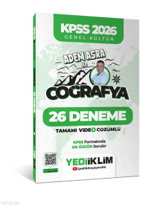 Yediiklim Yayınları KPSS 2026 Genel Kültür Adem Asra ile Coğrafya Tamamı Video Çözümlü 26 Deneme