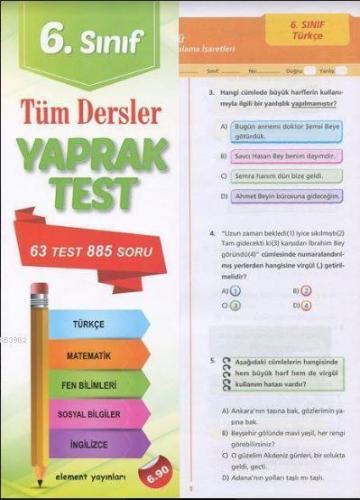 6. Sınıf Tüm Dersler Yaprak Test; 63 Test - 885 Soru