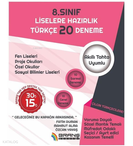8. Sınıf LGS Türkçe 20 Deneme Branş Akademi