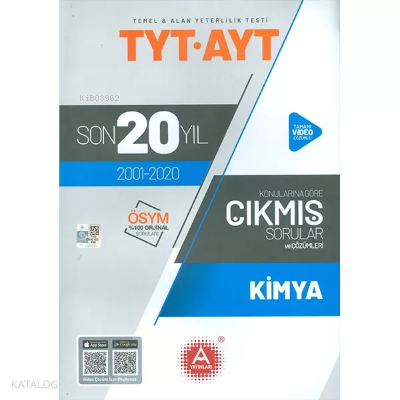 A Yayınları Tyt Ayt Kimya Son 20 Yıl Çıkm -2021