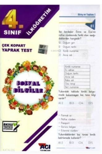 Açı Yayınları 4.Sınıf Sosyal Bilgiler Çek Kopart Yaprak Test