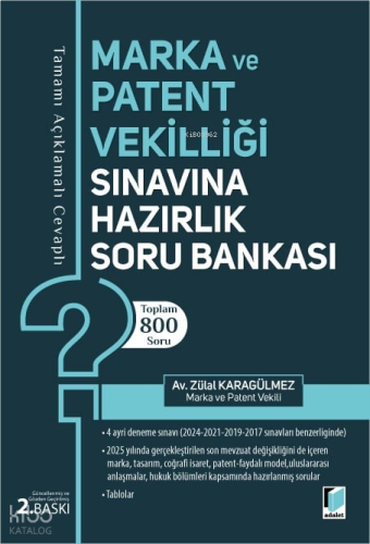Adalet Marka ve Patent Vekilliği Sınavına Hazırlık Soru Bankası