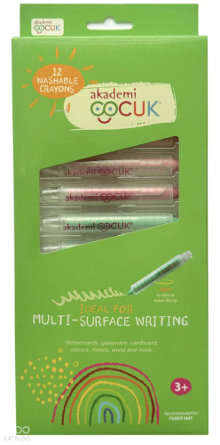 Akademi Çocuk Yıkanabilir Crayons 12 Renk