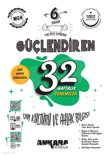 Ankara Yayıncılık 6. Sınıf Güçlendiren 32 Haftalık Din Kültürü ve Ahlak Bilgisi Kazanım Denemeleri