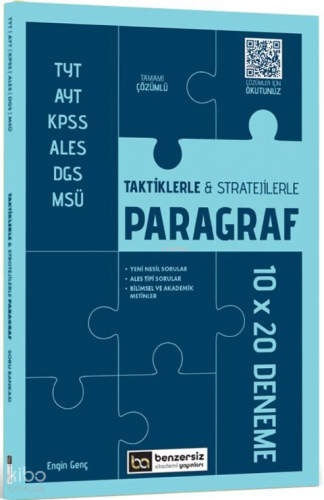 Benzersiz Akademi Yayınları TYT AYT KPSS ALES DGS MSÜ Taktiklerle ve Stratejilerle Paragraf 10 x 20 Deneme