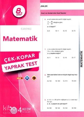 Doğru Orantı Yayınları 4 Adım - 8. Sınıf Matematik Yaprak Test