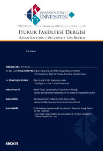 Hasan Kalyoncu Üniversitesi Hukuk Fakültesi Dergisi Sayı:20  Temmuz 2020