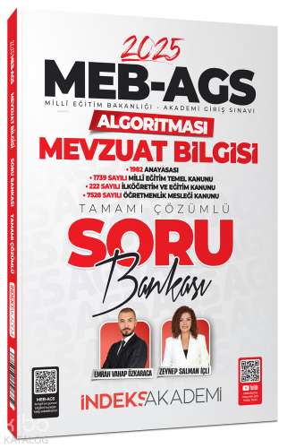 İndeks Akademi 2025 MEB-AGS Algoritması Mevzuat Bilgisi Soru Bankası Çözümlü
