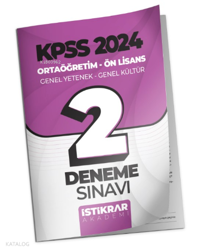 KPSS 2024 Ortaöğretim-Ön Lisans Genel Yetenek - Genel Kültür 2 Deneme Sınavı