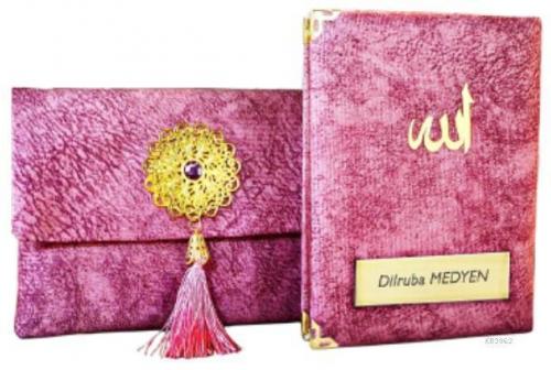 Nubuk Kumaş Kaplı ve Çantalı Yasin Kitabı Seti -Lila