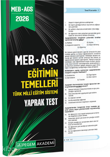 Pegem Akademi 2026 MEB AGS Eğitimin Temelleri Türk Milli Eğitim Sistem