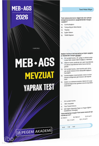 Pegem Akademi 2026 MEB AGS Mevzuat Yaprak Test