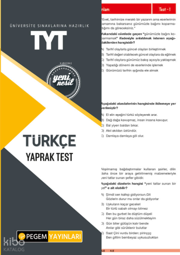 Pegem Akademi Yayıncılık TYT Türkçe Yaprak Test