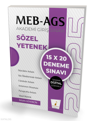 Pelikan Yayınevi MEB - AGS Hazırlık Sözel Yetenek 15x20 Tamamı Dijital Çözümlü Deneme Sınavı