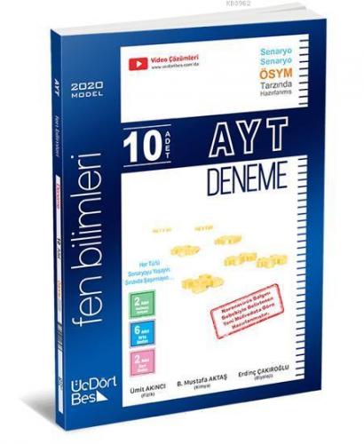 Üç Dört Beş Yayınları AYT Fen Bilimleri 10 Adet Deneme 2020 Özel Üç Dört Beş