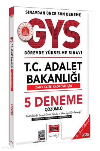 Yargı Yayınları 2025 T.C. Adalet Bakanlığı Zabıt Katibi Kadrosu İçin Çözümlü 5 Deneme