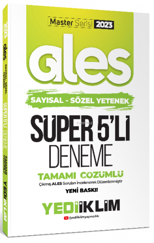 Yediiklim Yayınları 2023 Master Serisi Ales Sayısal- Sözel Yetenek Tamamı Çözümlü Süper 5'li Deneme