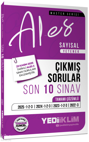 Yediiklim Yayınları 2026 ALES Sayısal Yetenek Tamamı Çözümlü Son 10 Sı