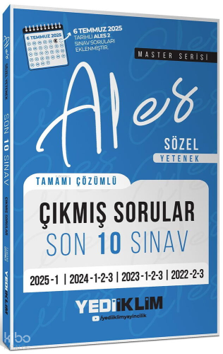 Yediiklim Yayınları ALES Master Serisi Sözel Yetenek Tamamı Çözümlü So