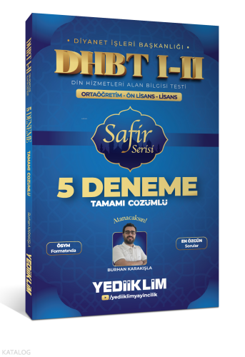 Yediiklim Yayınları DHBT I-II Ortaöğretim - Ön Lisans - Lisans Safir Serisi Tamamı Çözümlü 5 Deneme Sınavı