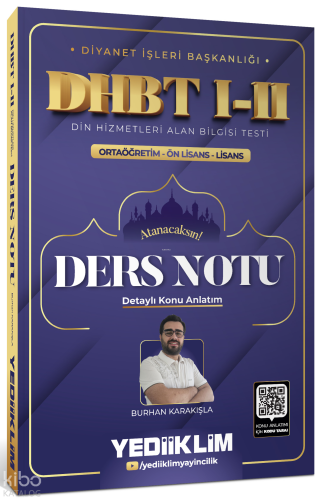 Yediiklim Yayınları Diyanet İşleri Başkanlığı DHBT I-II Ortaöğretim - Ön Lisans - Lisans Ders Notu